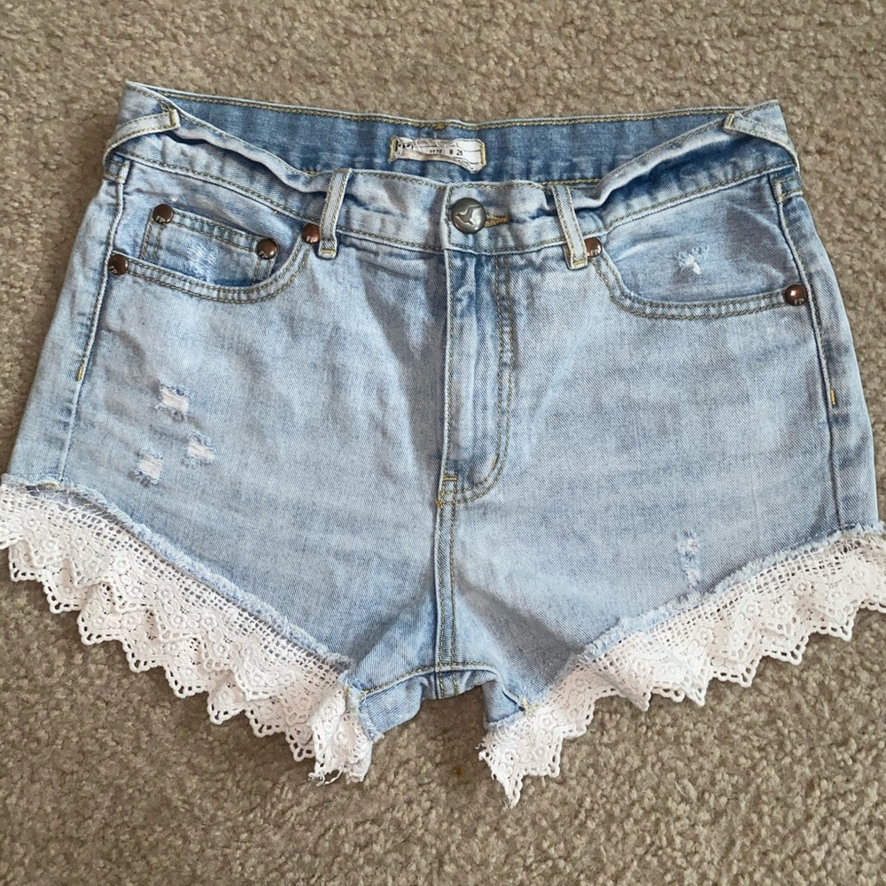Free People Denim Shorts Lacey Trim Crochet